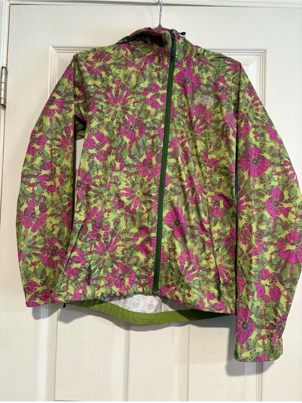 The North Face Women’s Floral Hooded Jacket - Green & Pink windbreaker shell